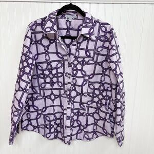 Foxcroft 2-Tone Purple Chain Print Wrinkle Free Shaped Fit Button Up Women’s 14W